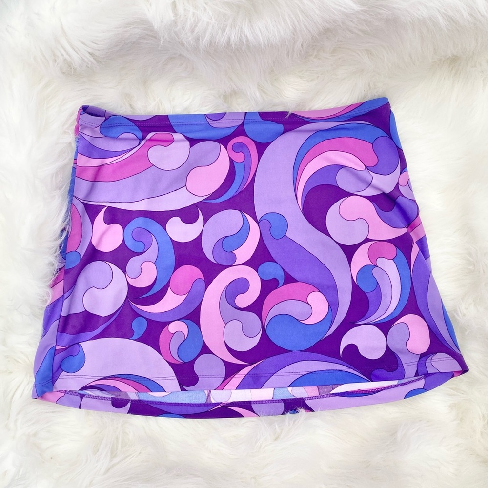 90s EXPRESS groovy purple blue pink marble swirl mini skirt Large stretchy race